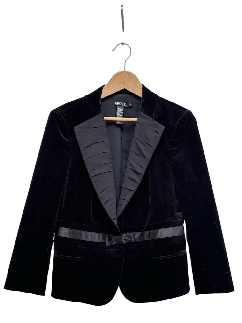 Vintage DKNY Black Velvet Blazer Silk Lapel Tuxedo Jacket Y2K Goth Glam Size 10